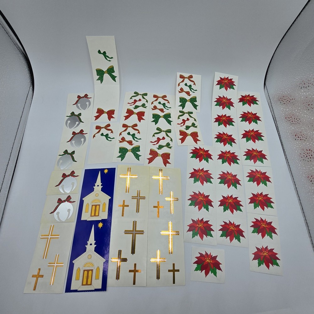 Vtg 90s Mrs. Grossman’s Stickers Lot Christmas Poinsettia Cross Church Bows