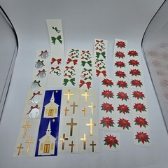 Vtg 90s Mrs. Grossman’s Stickers Lot Christmas Poinsettia Cross Church Bows