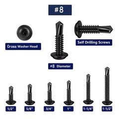 100PCS #8×1 Black Crosshead 410 Stainless Steel Self-Drilling Screws Modified…