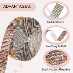 Self Adhesive Rhinestone Strips 3 Yards 0.7 Inch for Craft,Black AB
