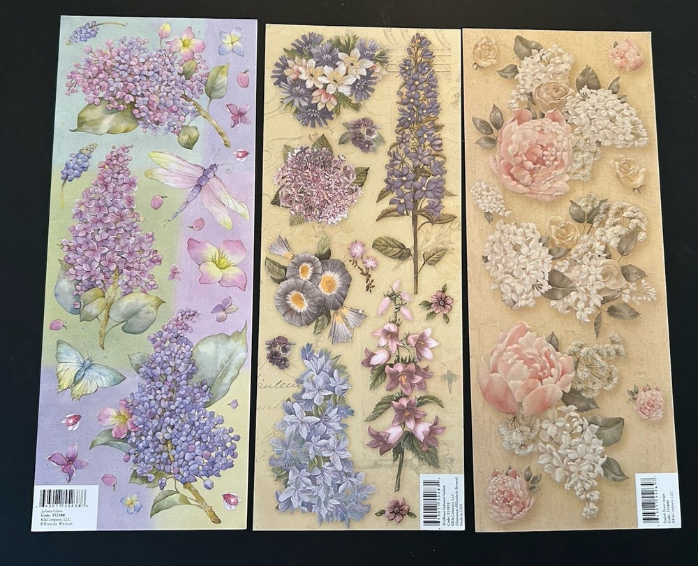 K&Company JULIANA LILACS Embossed Stickers ENGLISH FLOWERS WILDFLOWERS