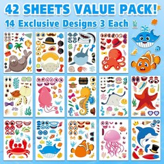 Ocean Animals Sticker Sheets 42 Pcs – 14 Sea Creature Designs