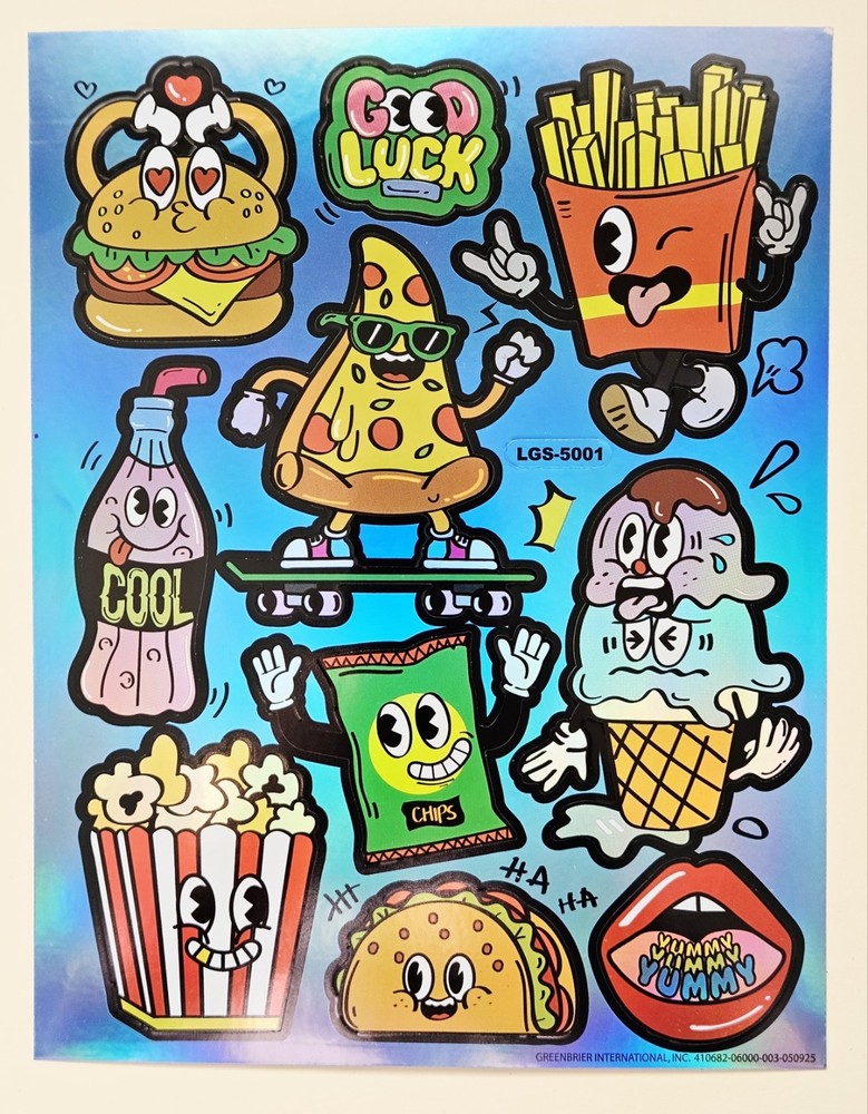 Food Emoji Holographic Sticker sheet. Waterproof