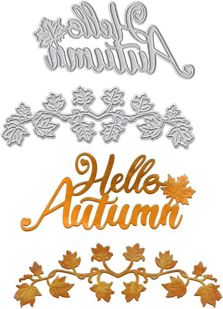 2Pcs Fall Die Cuts for Card Making and Scrapbooking, Hello Autumn Words Cutting