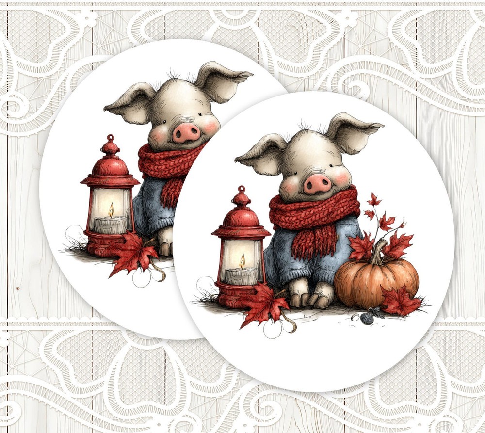 Fall Cute Pig Stickers Round Matte Labels Seals Favors