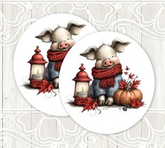 Fall Cute Pig Stickers Round Matte Labels Seals Favors