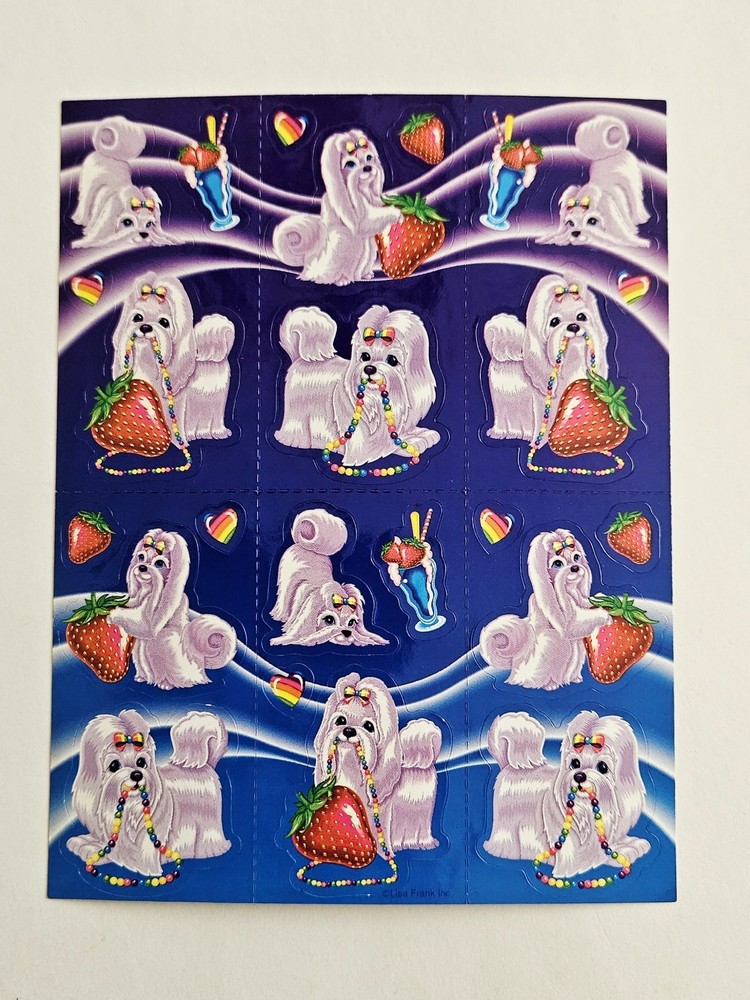 Vtg Lisa Frank Scented Stickers Princess Pearls Strawberry S952-04 Shih Tzu dog