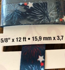 Lot of 4 Singer SATIN RIBBON 5/8″ x 12 Fireworks Stars Patriotic 4th of July