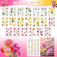 Teozeqe Transparent Flower Sticker Book 168PCS Morning Dew Bloom Unique
