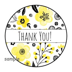 30 THANK YOU YELLOW & BLACK FLOWERS ENVELOPE SEALS LABELS STICKERS 1.5″ ROUND