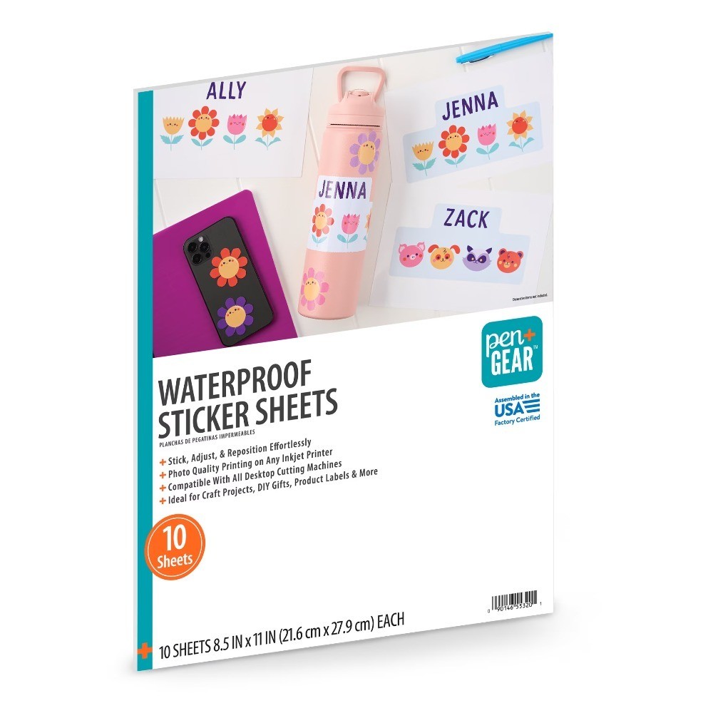 Waterproof and Repositionable Sticker Paper, 8.5″ x 11″, 10 Sheets, White