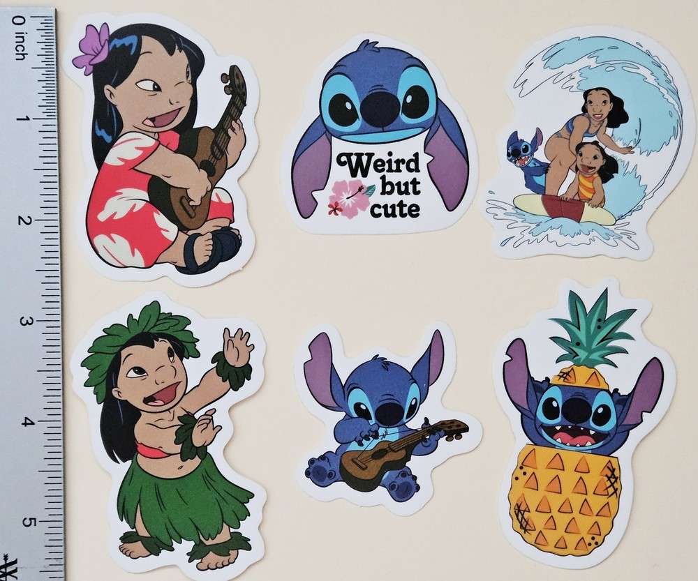 Lilo & Stitch / 6 Vinyl Decal Stickers (2-3″). Waterproof.