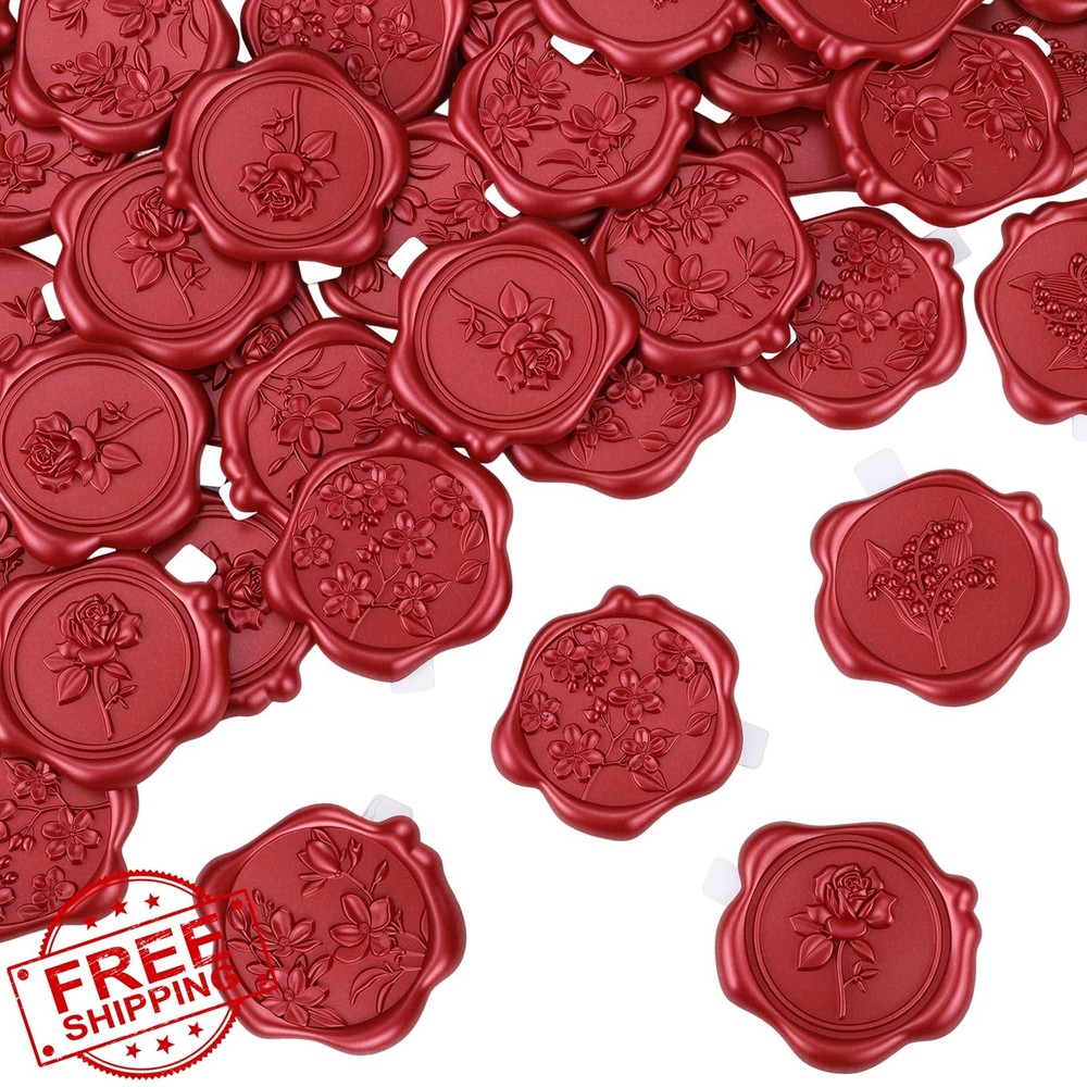 WSICSE 60pc Red Wax Seal Stickers Rose