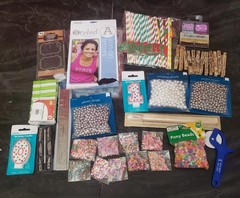 HUGE Crafting Lot Stickers Beads Straws Clothespins Pearls Candles Rulers Crafts
