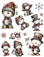 Quirky Snowmen Fussy Cut Card Toppers Supply Scrapbook Junk Journal Crafts