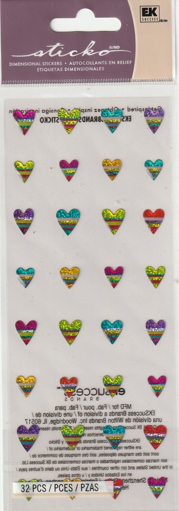 NEW! Sticko MINI CANDY STRIPE HEARTS Stickers 32 pieces! 87550 Fast FREE Ship!