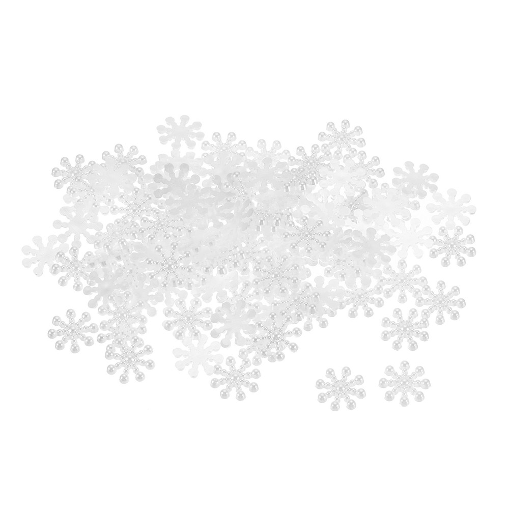 100 Pcs Tiny Glitter Christmas Snowflakes ABS Pearl-like Snowflake White Garland