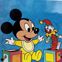 Vintage Disney Sticker Baby Mickey Mouse Baby 1990s Blocks Jack in the Box 2.5″