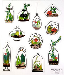 Clear Terrarium Sticker Sheet Cactus Flowers Floral Plant Scrapbook Card Craft