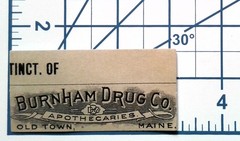 Vintage Apothecary Drug Store Maine Pharmacy Paper Sticker Decal Die Cut Burnham