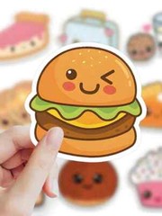 60 PCS Cute Food Stickers Snack Hamburger Pizza Cake Donuts Vinyl Waterproof