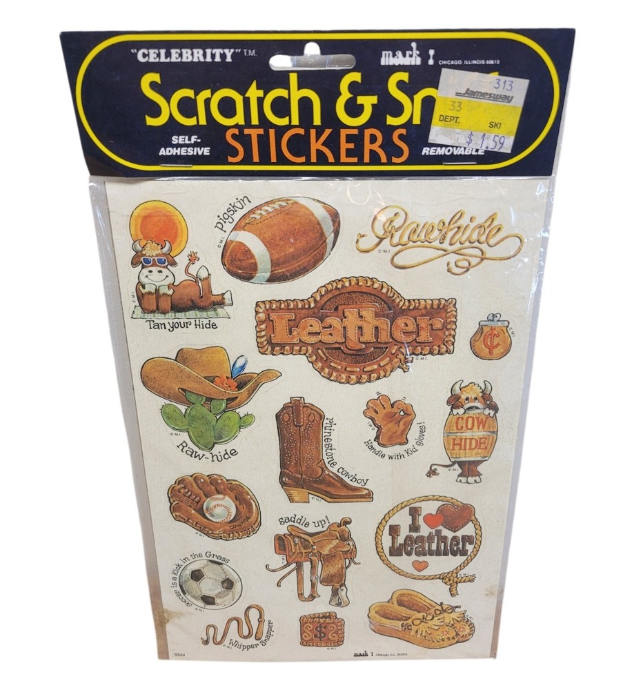 Vtg «Celebrity» Scratch And Sniff Mark 1 Stickers Sheet Cowboy Western Leather