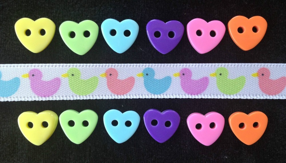 Duck Ribbon Heart Buttons pastel baby announcements Scrapbook boy girl ducks