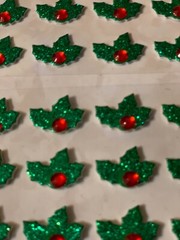 2 BULK SHEETS JOLEE’S GLITTER CHRISTMAS HOLLY 40 PC RED GEMSTONE GLITTER HOLLY