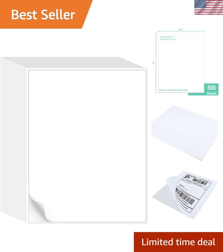 500 Sheets of Matte Full Sheet Labels – White Sticker Paper for Printing