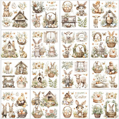 16 Pcs Easter Rub on Transfers, Vintage Cute Bunny Rub on Transfers for Crafts a
