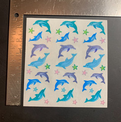 9 mod DOLPHIN SEA ocean SANDYLION vintage UNCUT sticker PRISM prismatic glitter