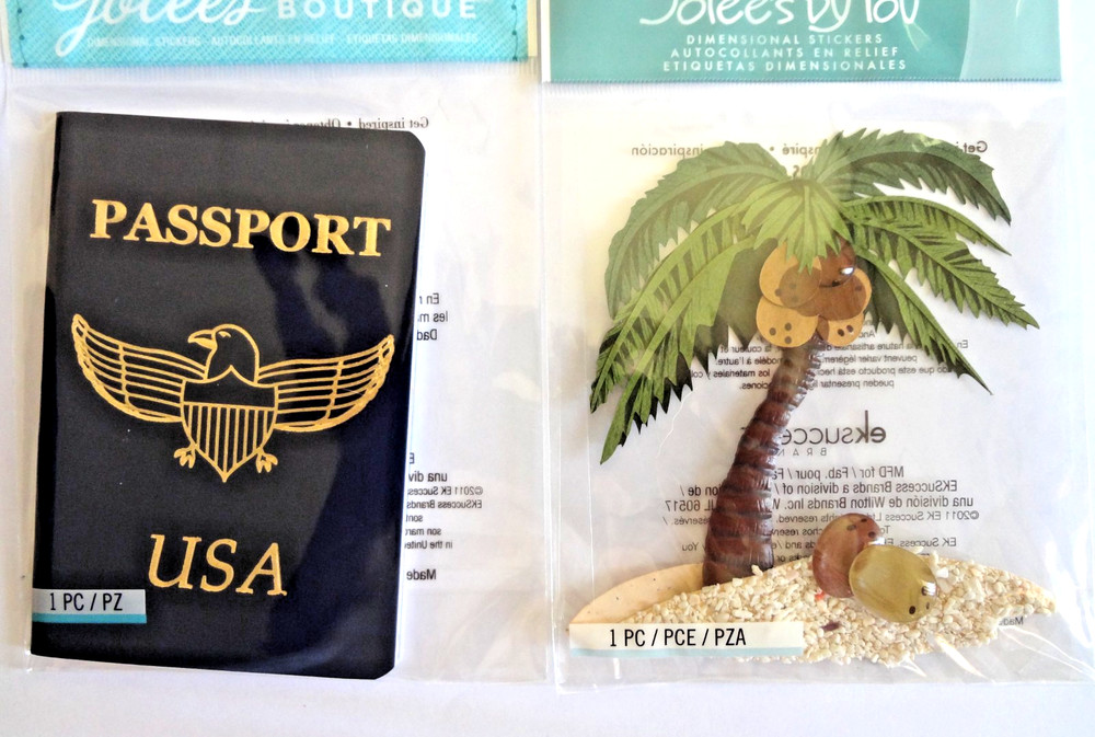 RARE Jolee’s by You PASSPORT & Large PALM TREE Dimensional Embellishment Sticker