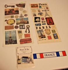 Lot of Paris/France Scrapbook Paper and Stickers. Over 100 items.