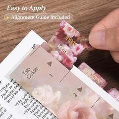 Pink Roses Bible Tabs, 105 Pcs Oil Painting Floral Gold Foil Index Tabs with Rul