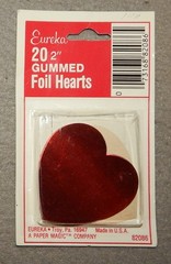 3 Vintage Packs of 20, 2″ Red Gummed Foil Hearts – 60 Total – new