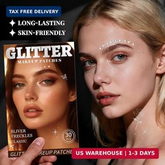 30PCS Glitter Freckles Face Tattoos & Face Gems Set, Classic Silver Glitter Temp