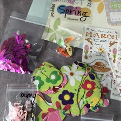 Scrapbook Embellishments SPRING EASTER Stickers Ribbon Eyelets Scraps USED