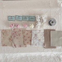 Ribbon Roses Floral Fabric Samples Scrapbooking Supplies Slow Stitch