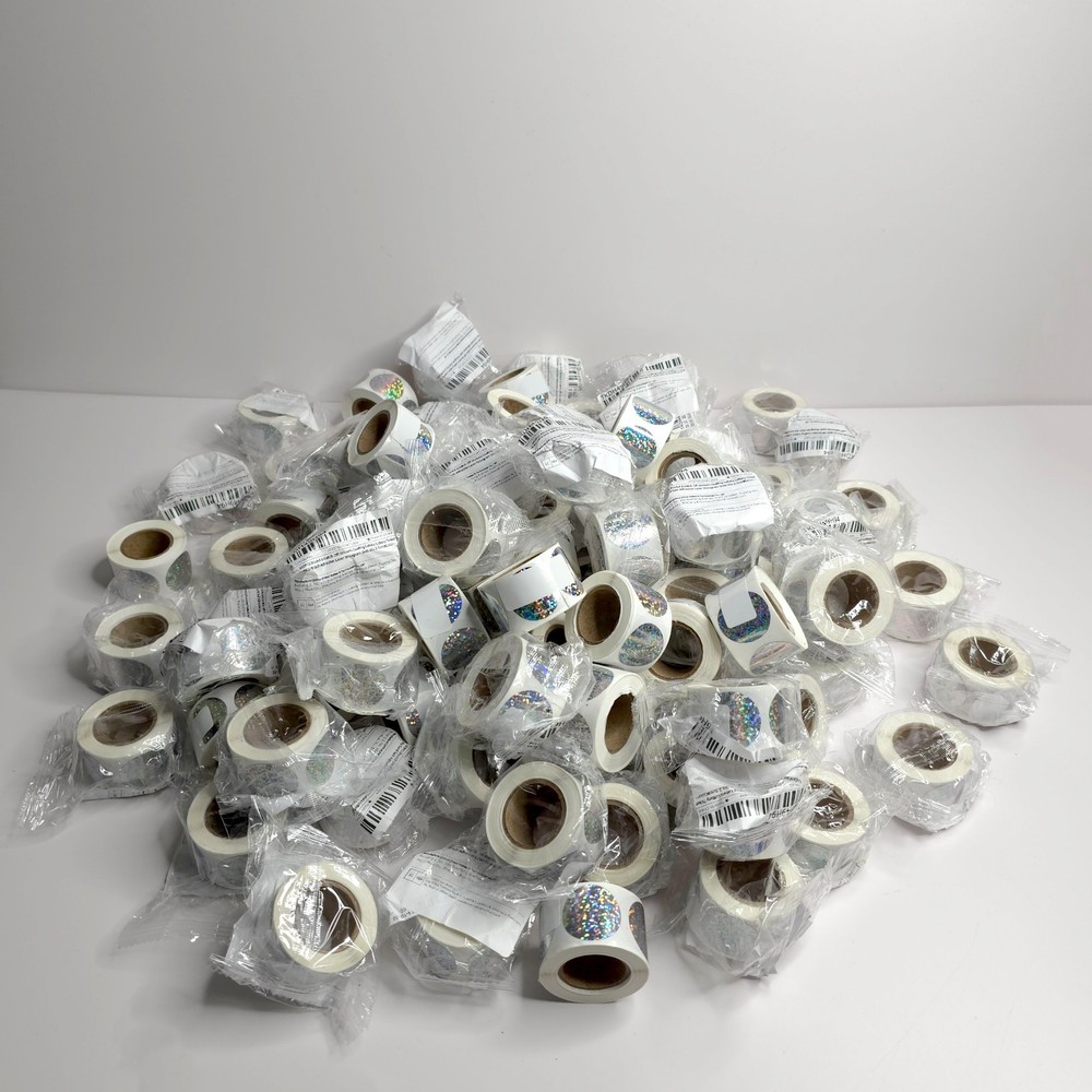 Huge Lot of 1″ Holographic Scratch Off Sticker Rolls – 300 Stickers Per Roll