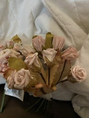 Lot of 23 Darice Vintage Pink Paper Rose Bud Flower Bunches Craft Embellishments