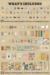 200 Pieces Vintage Ephemera Pack Decoupage Paper Junk Journal Kit Scrapbook Plan