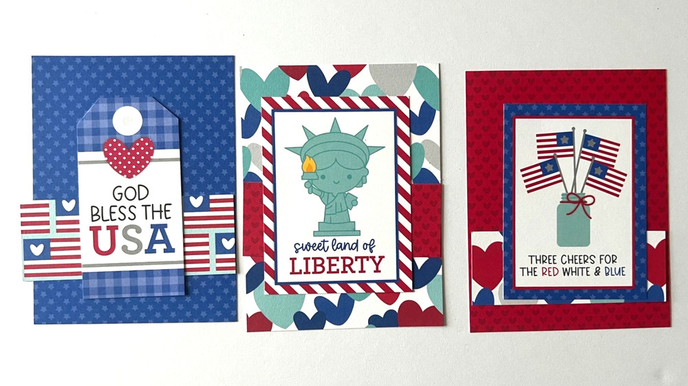 #K175 – GOD BLESS THE USA RED WHITE & BLUE PATRIOTIC DOODLEBUG 9PC CARD KIT A2
