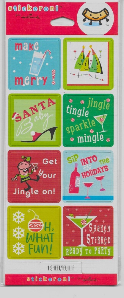 CHRISTMAS Square Fun Stickers by Hallmark Stickeroni 1 Sheet in New Pkg