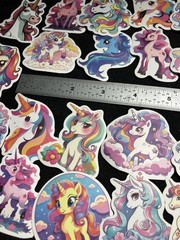 🌈LOT of 10 RAINBOW UNICORNS cartoon fantasy happy clouds hearts flowers decals