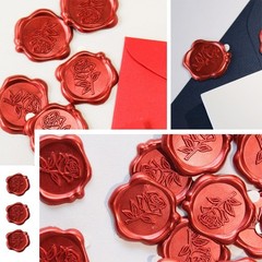 50pcs Red Rose Wax Seal Stickers, Rose Wax Seal, Red Rose Stickers for Envelo…