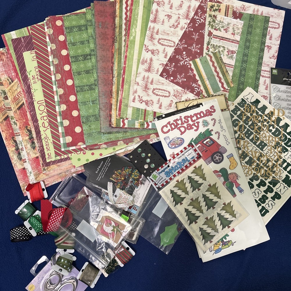 Large scrapbooking supplies christmas lot-12×12 Paper, Stickers, Embellishments