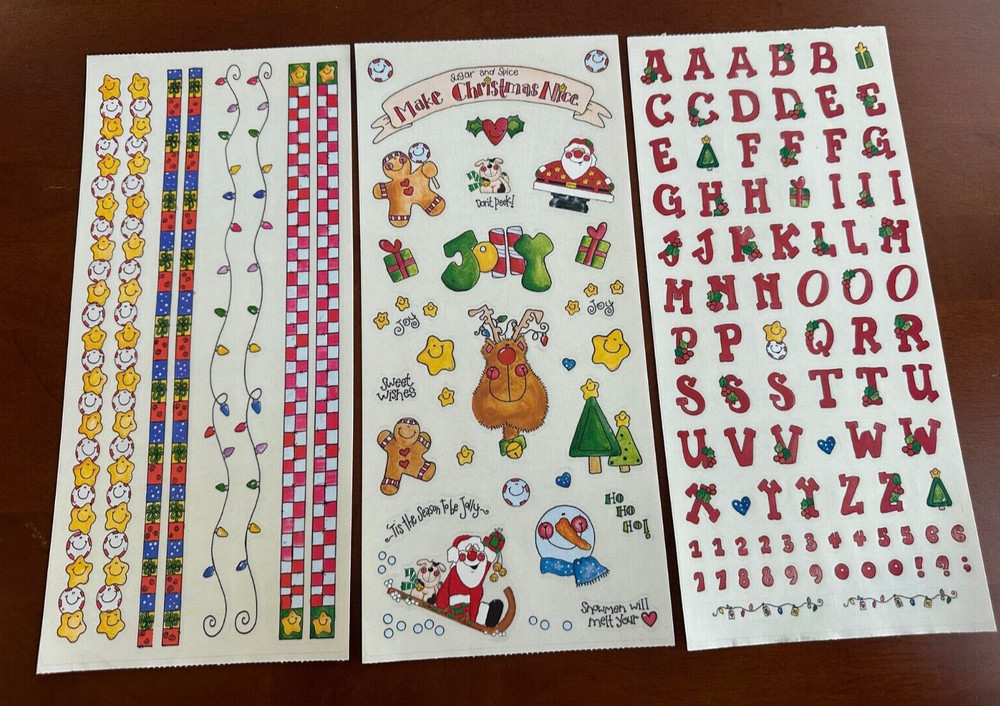 3 Vintage Sandylion CHRISTMAS Sticker Sheets~ BORDERS~Gifts~ABC’s~Santa~TOYS~New