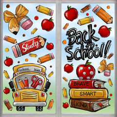 8 Sheets Back to School Window Clings,Cute School Bus Pencils Apple Window Stick