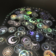 70 Pack Transparent Laser Holographic Stickers Round Moon Sun Star Decal Set