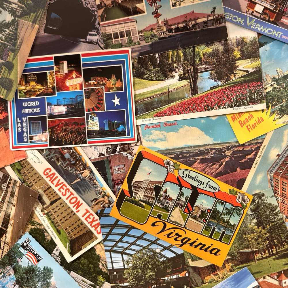 Retro American Roadtrip Postcard Lot 50 Random Destinations Motel Greetings